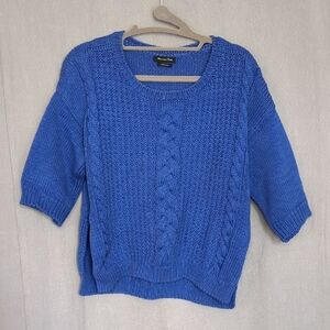 Massimo Dutti Blue Cable Knit Crew Neck Sweater